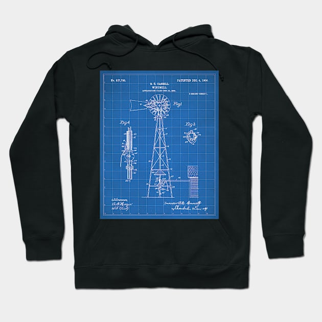 Windmill Patent - Farmer Rancher Country Farmhouse Art - Blueprint Hoodie by patentpress